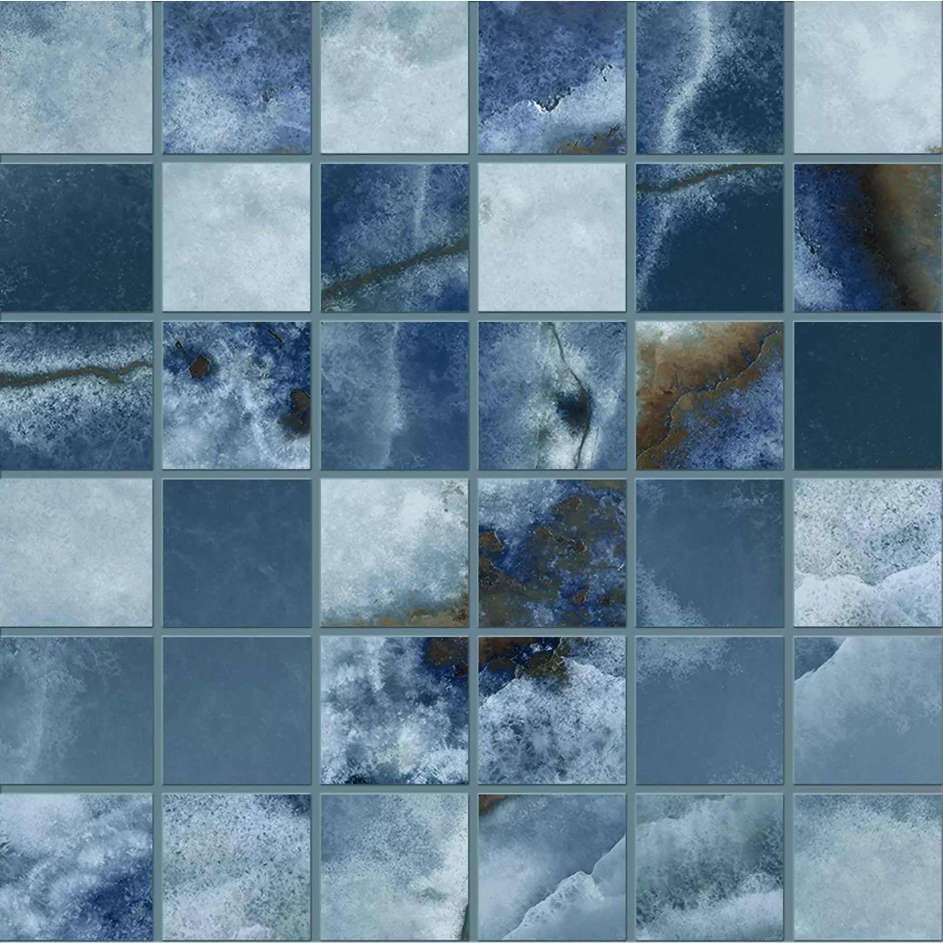 Emilceramica Tele Di Marmo Onyx Blue Silktech Blue EKYW silk 30x30cm Mosaik 5x5 9,5mm