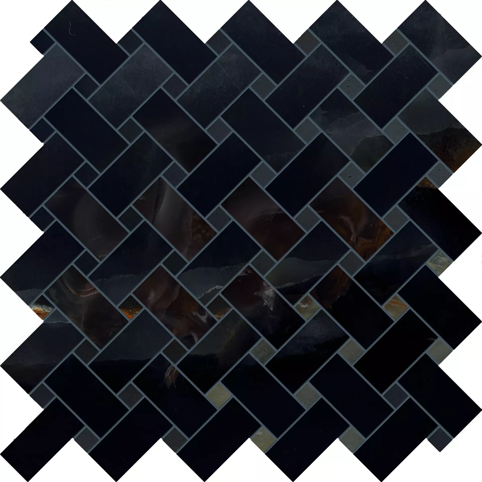 Emilceramica Tele Di Marmo Onyx Black Silktech Mosaic Intrecci EKZH 30x30cm 9,5mm