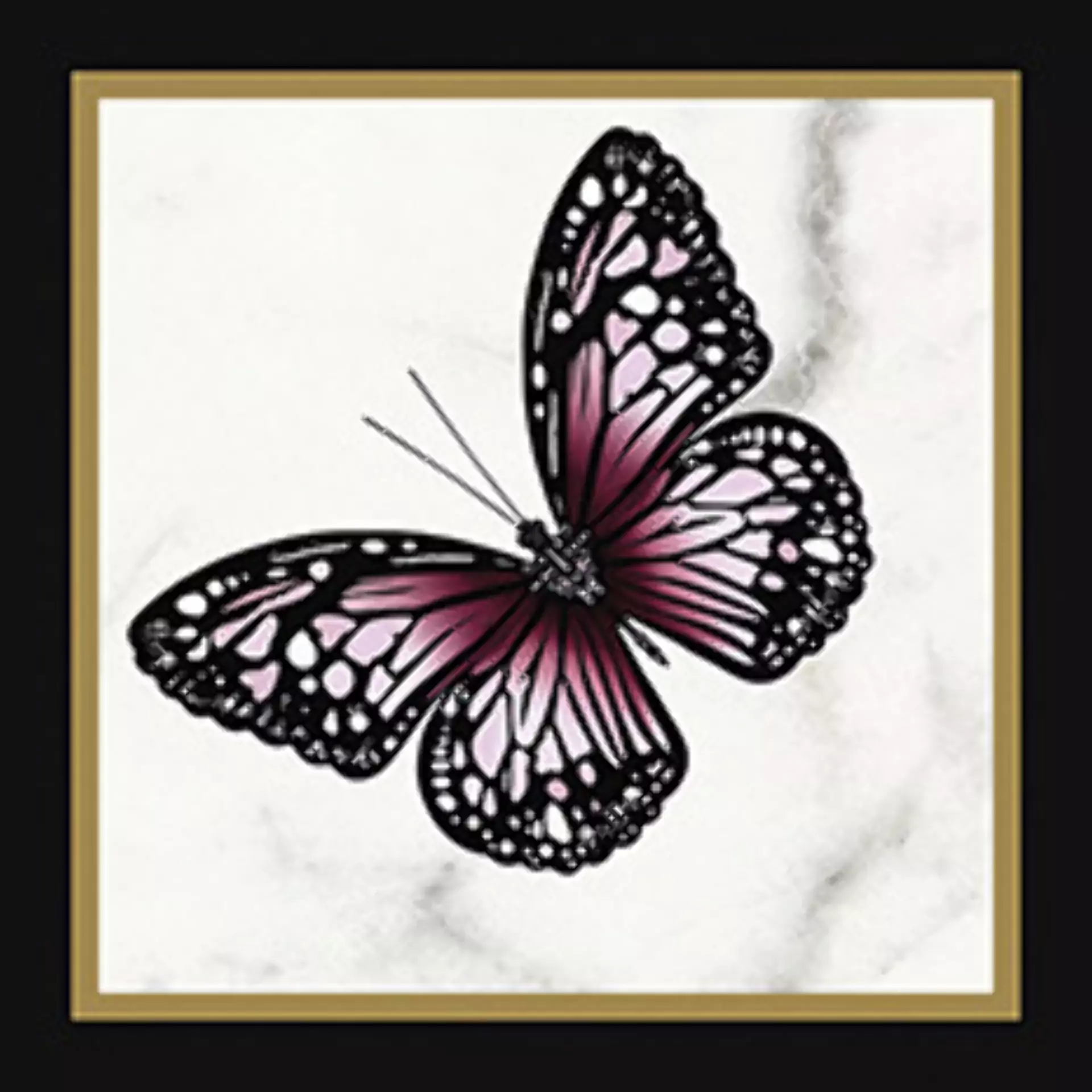 Wandfliese Villeroy & Boch Victorian Black - White Glossy Black - White 1222-MK0D glaenzend 20x20cm Dekor Butterfly 45 rektifiziert 10mm