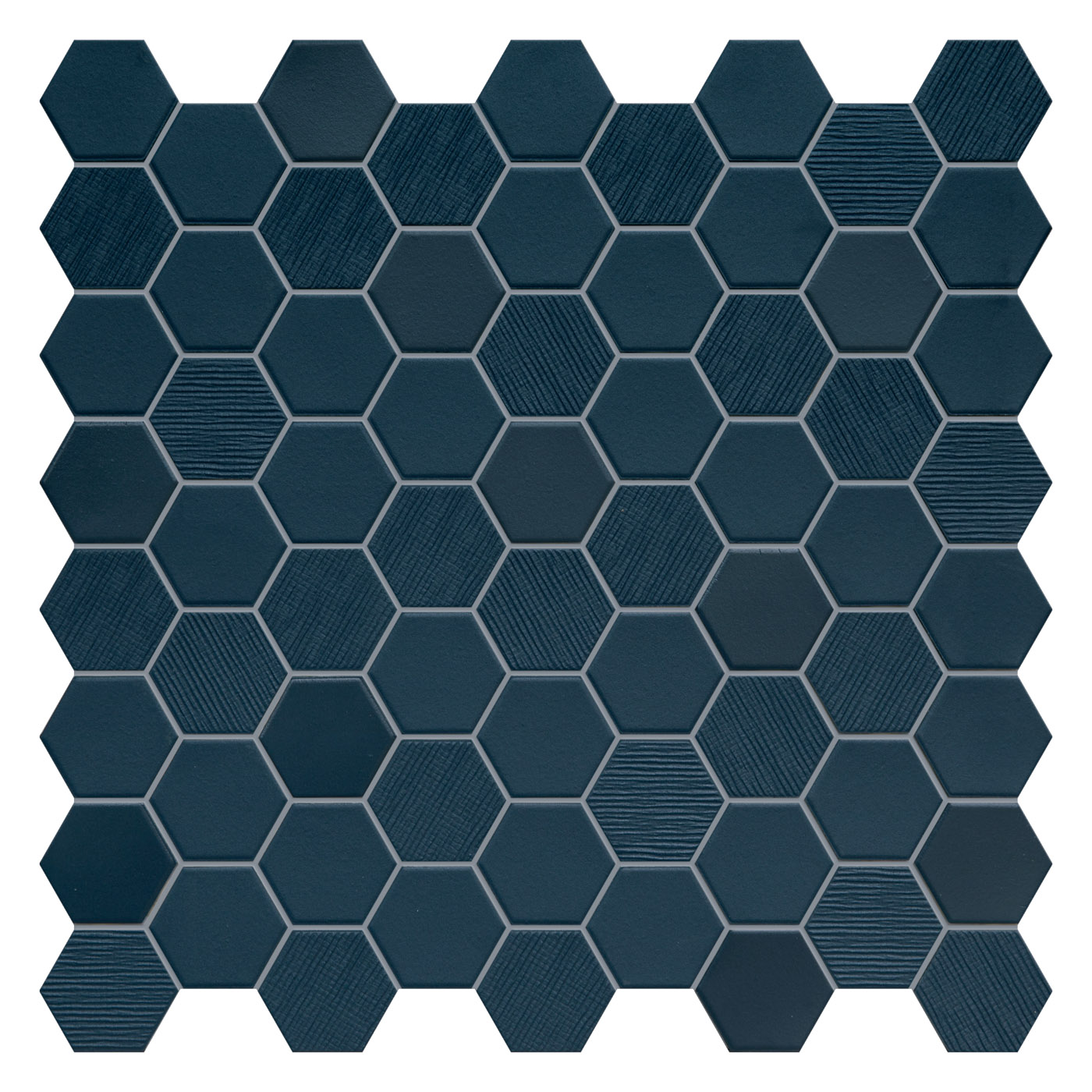 Bodenfliese,Wandfliese Terratinta Hexa Deep Navy Matt – Glossy Deep Navy TTBST04MHMIX glaenzend matt 31,6x31,6cm Mosaik 4,3x3,8 Mix 4mm