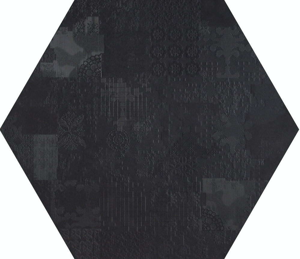 Mutina Dechirer Nero Nero PUDD74 struktur 60x60cm Hexagon 12mm