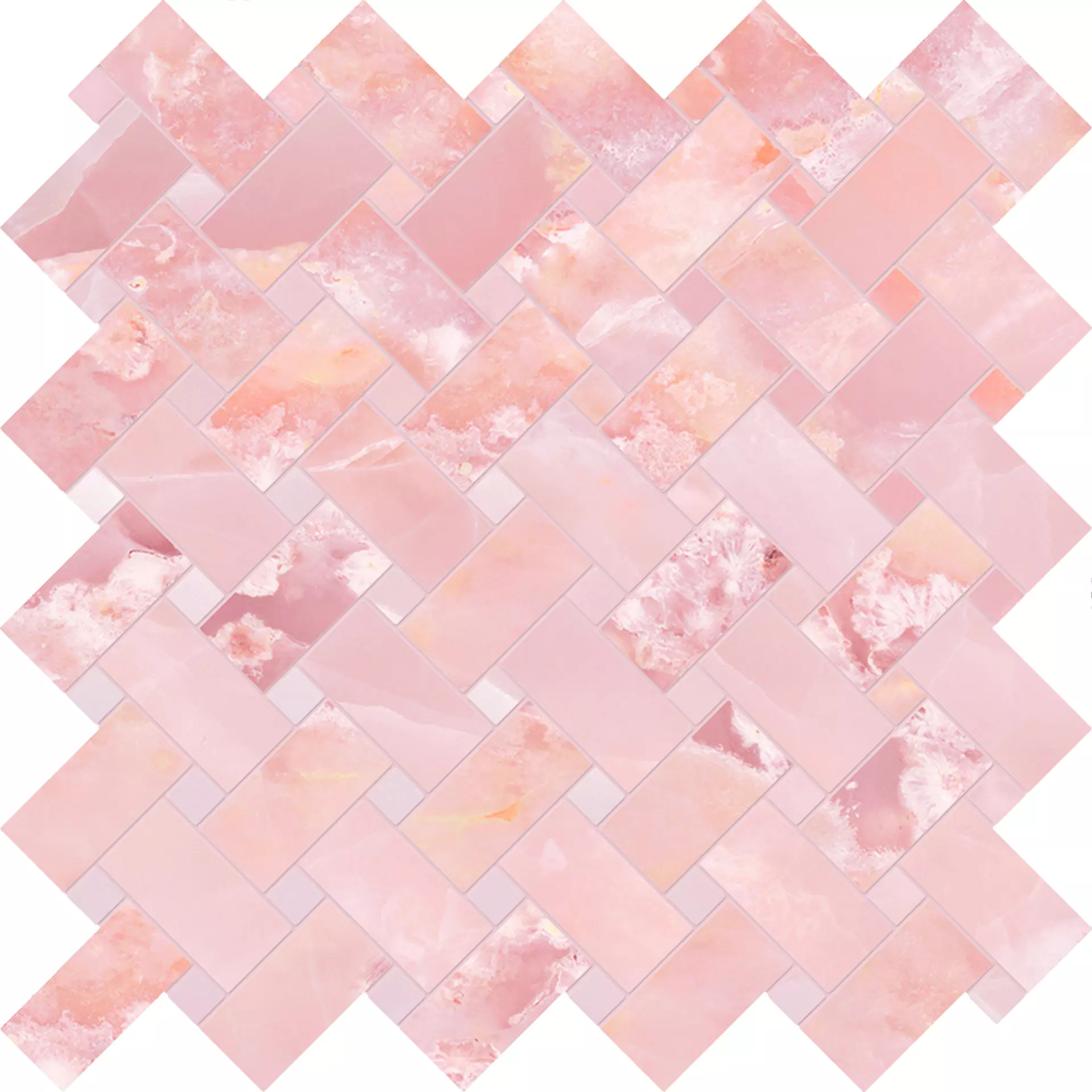 Emilceramica Tele Di Marmo Onyx Pink Silktech Pink EKZJ silk 30x30cm Mosaik Intrecci 9,5mm