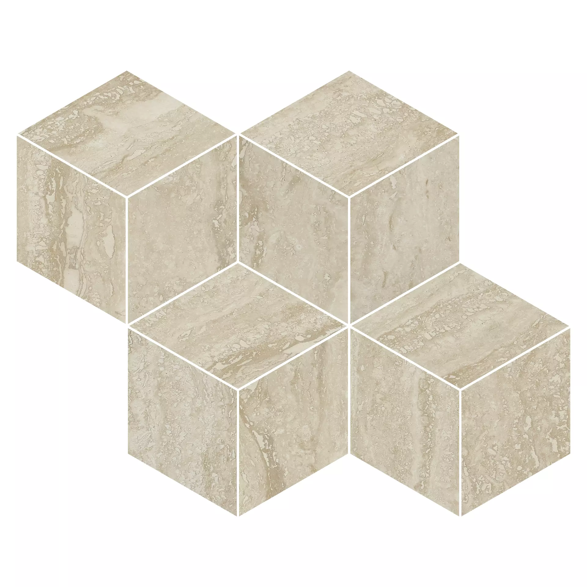 Refin Prestigio Travertino Beige Soft Beige OO33 soft 30,4x35,2cm Mosaik Cube rektifiziert 9mm