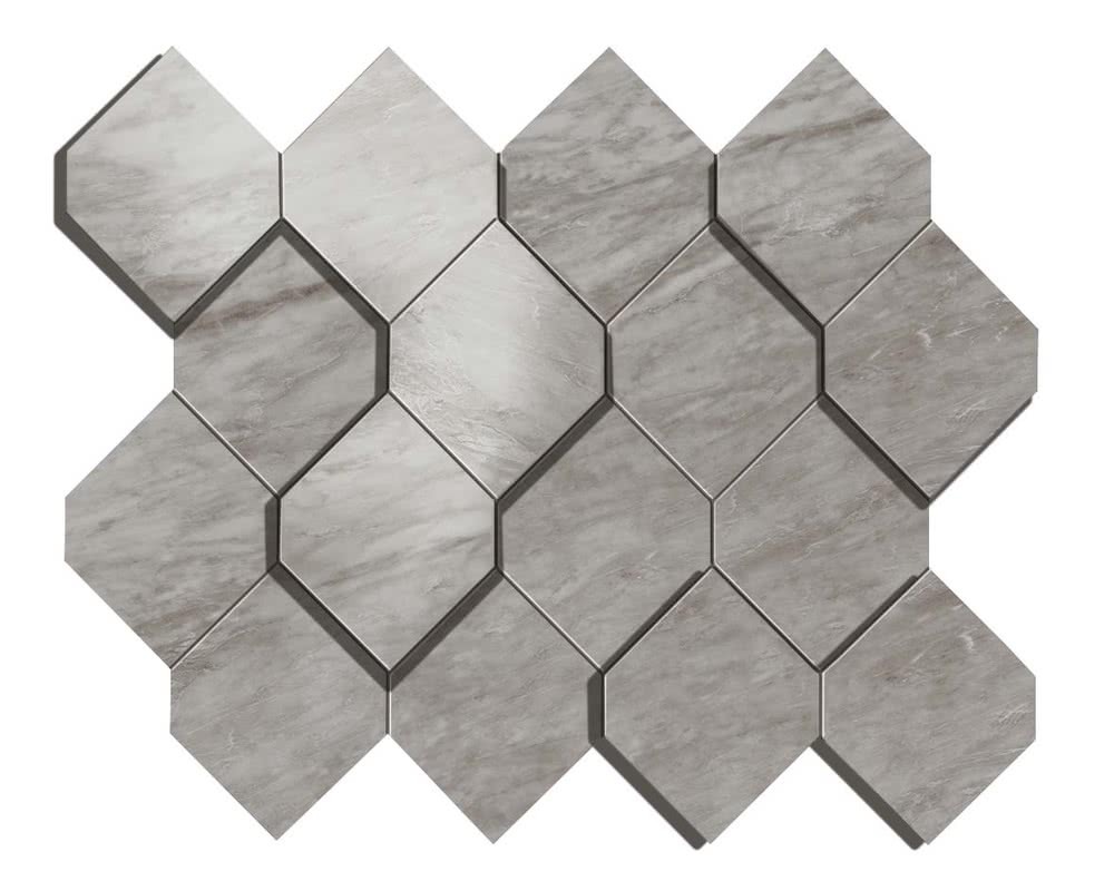 Atlasconcorde Marvel Stone Bardiglio Grey Lappato Mosaik Hexagon 3D AS39 28,2x35,3cm rektifiziert