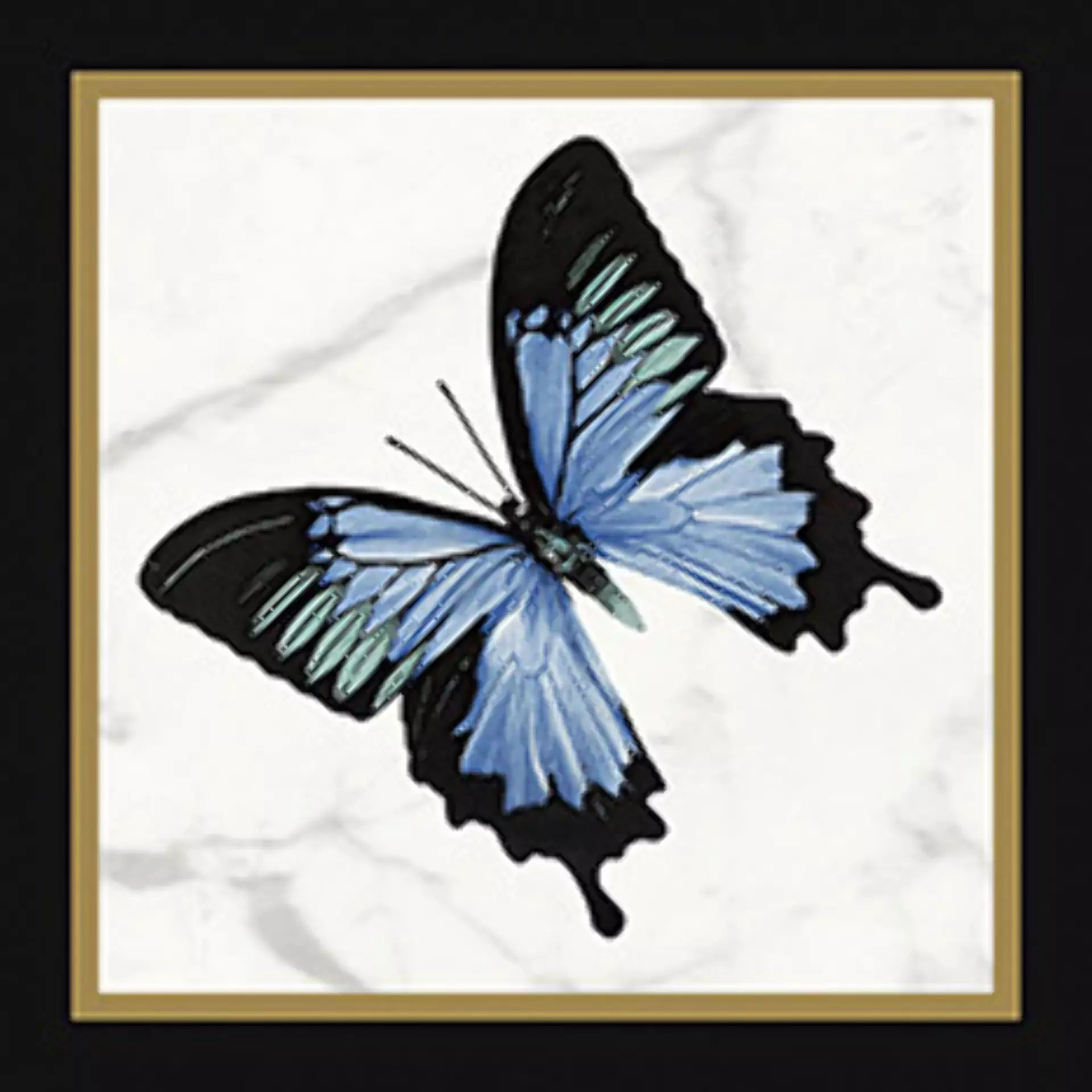 Villeroy & Boch Victorian Black - White Glossy Decor Butterfly 45 1222-MK0D 20x20cm rectified 10mm
