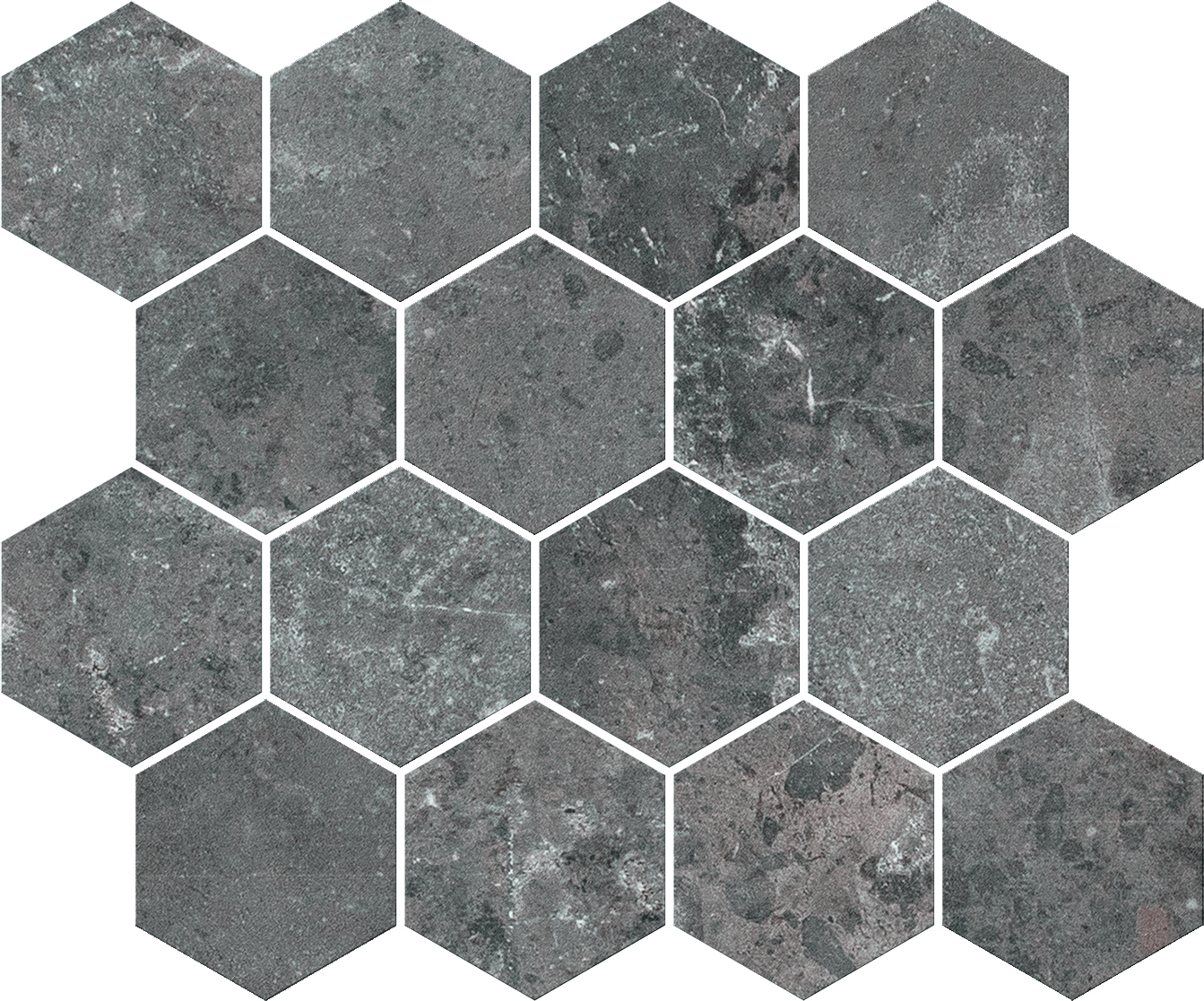 Bodenfliese Serenissima Concreta Antracite Naturale Antracite 1081885 natur 25x30cm Mosaik Hexagon rektifiziert 9,5mm