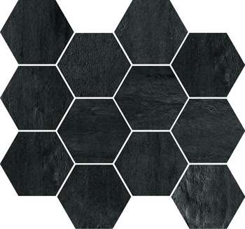 Imola Creative Concrete Nero Natural Strutturato Matt Nero 139939 matt natur strukturiert 25x30cm Mosaik Hexagon rektifiziert 10mm