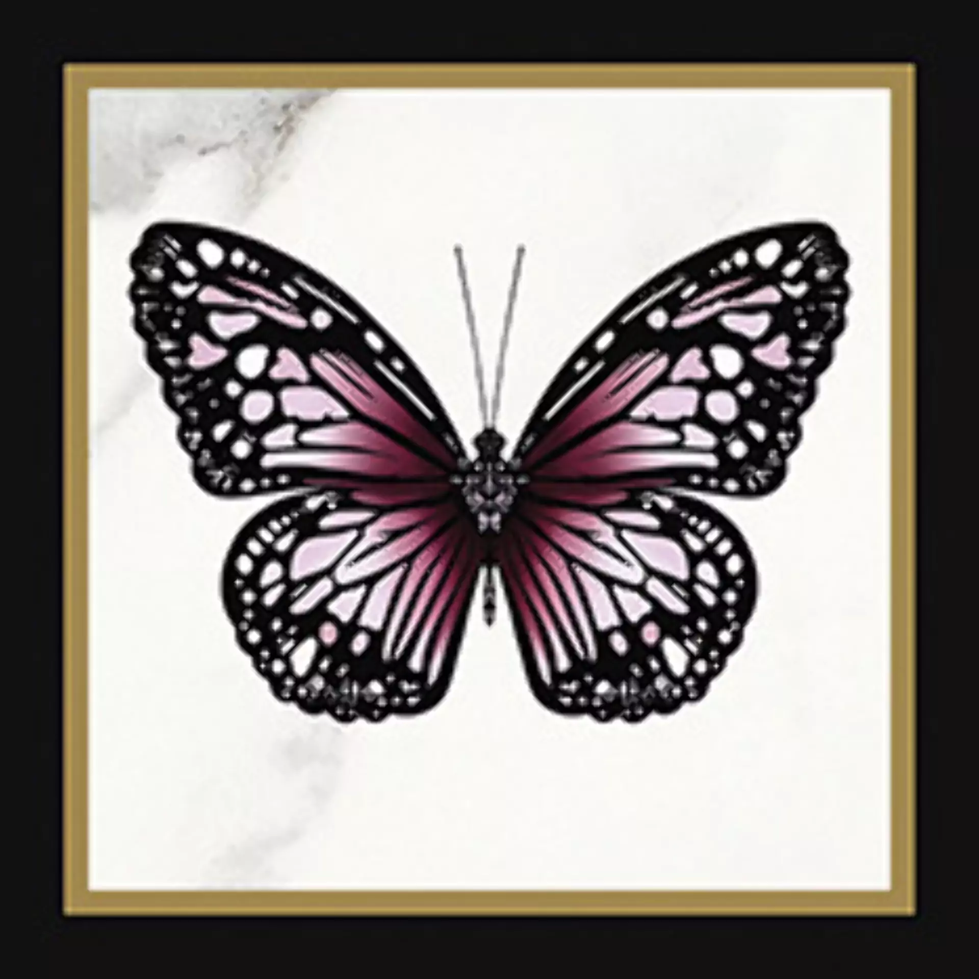 Wandfliese Villeroy & Boch Victorian Black - White Glossy Black - White 1222-MK0C glaenzend 20x20cm Dekor Butterfly rektifiziert 10mm