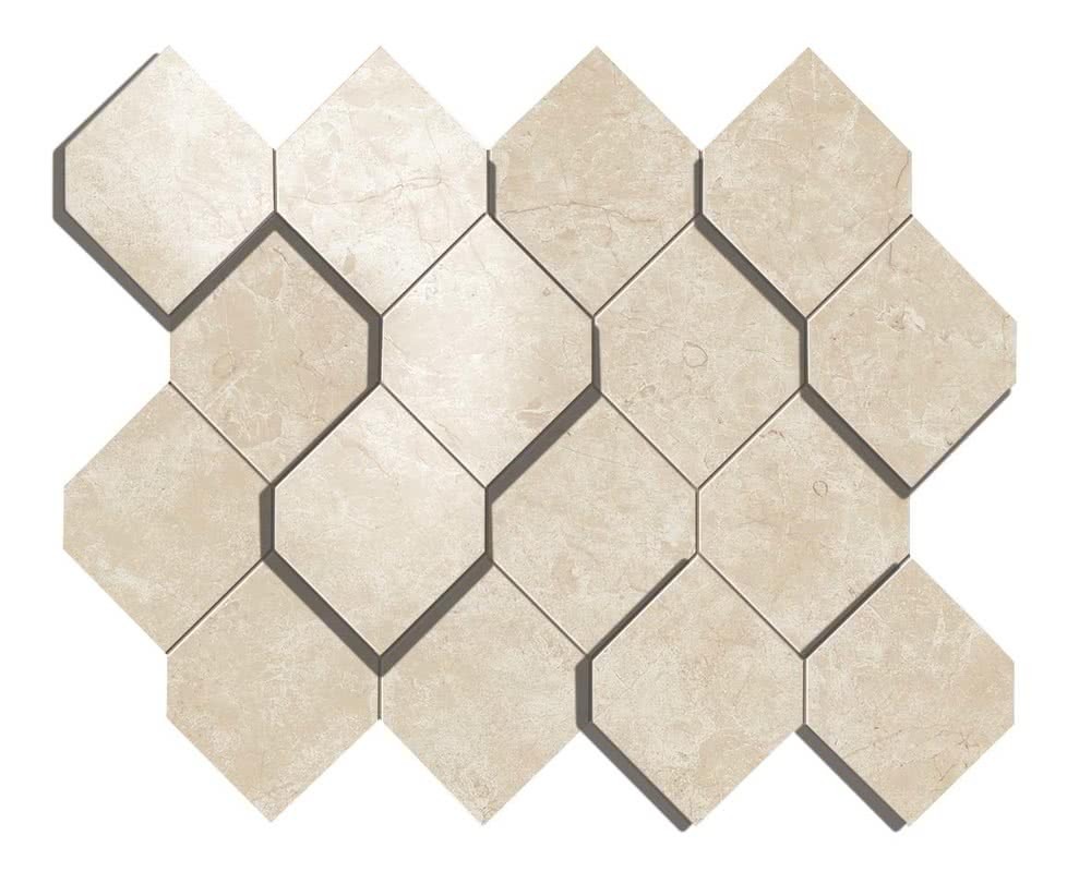Atlasconcorde Marvel Stone Cream Prestige Lappato Mosaik Hexagon 3D AS38 28,2x35,3cm rektifiziert