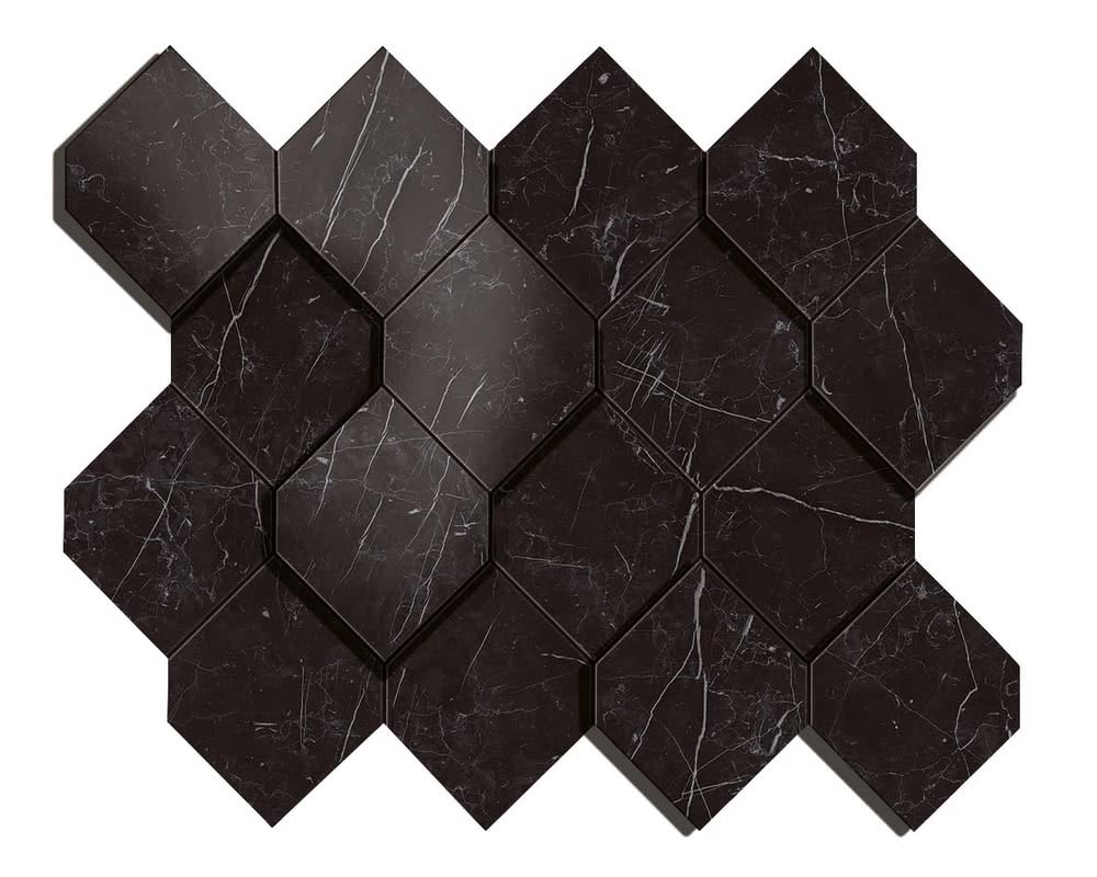 Atlasconcorde Marvel Stone Nero Marquina Lappato Mosaik Hexagon 3D AS4B 28,2x35,3cm rektifiziert
