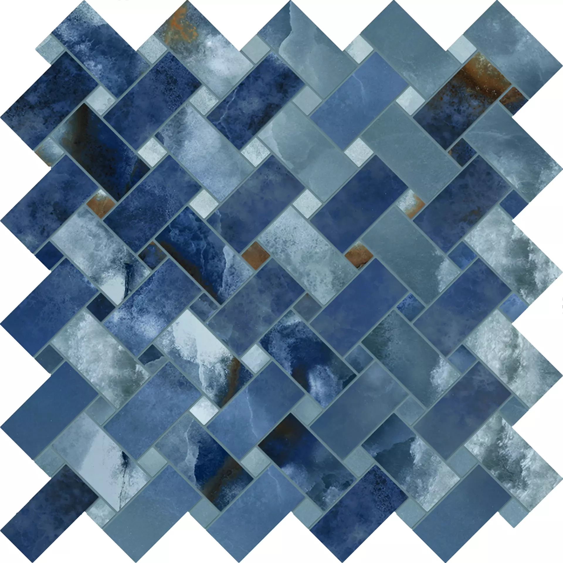 Emilceramica Tele Di Marmo Onyx Blue Silktech Blue EKZM silk 30x30cm Mosaik Intrecci 9,5mm