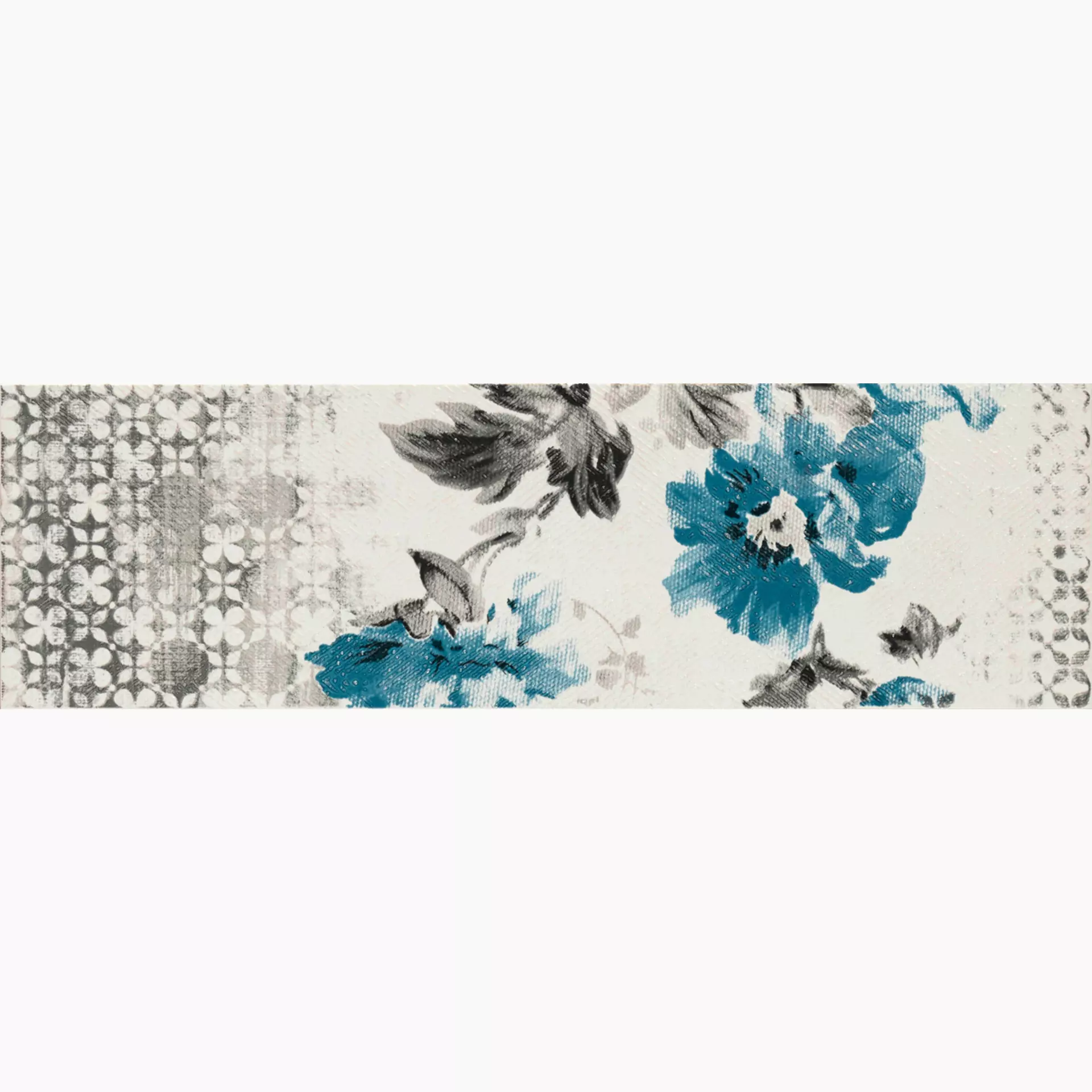 Wandfliese Marazzi Colorblock White – Grey – Light Blue – Blue Lux White – Grey – Light Blue – Blue M07K glaenzend 11,5x38cm Bordüre Flower 8,5mm