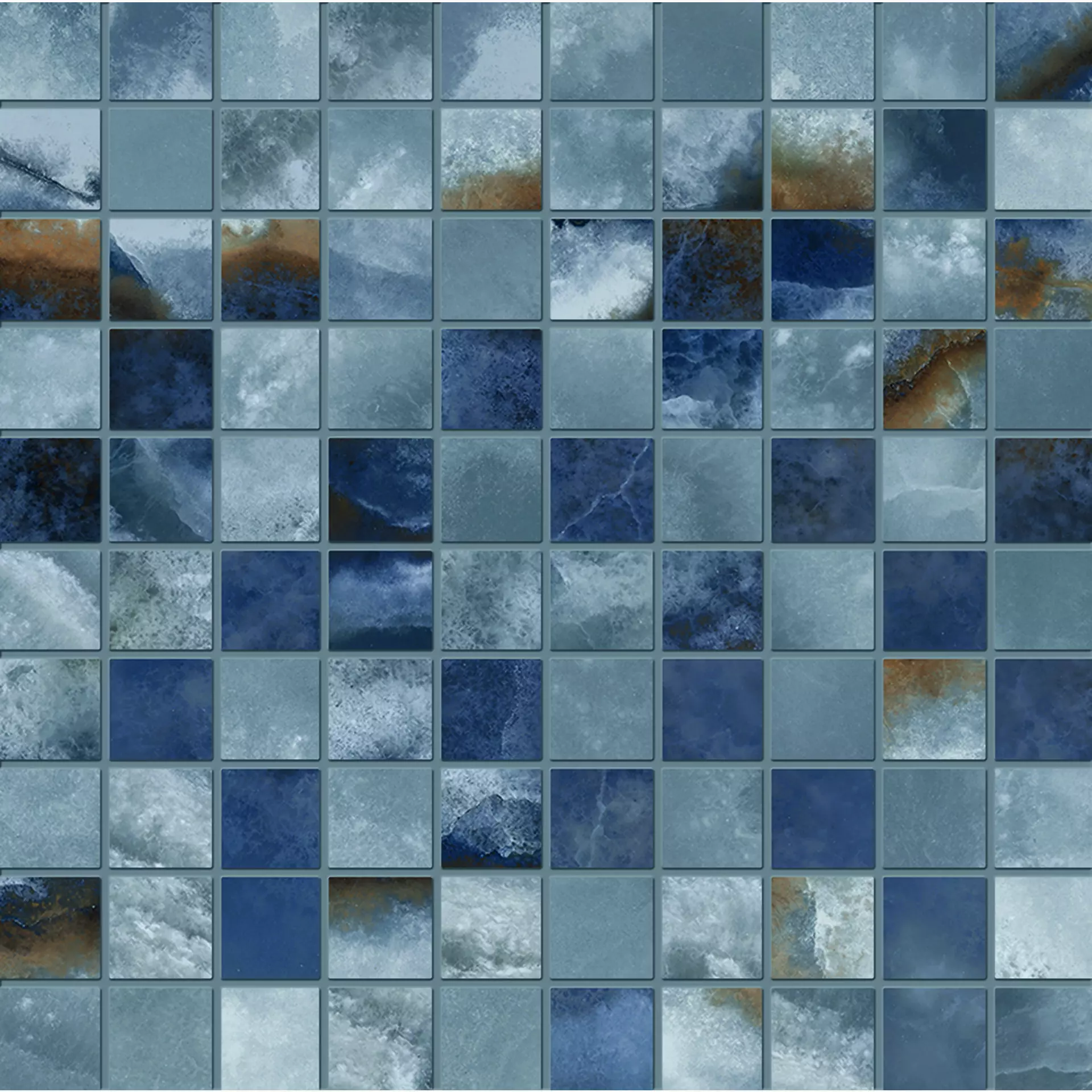 Emilceramica Tele Di Marmo Onyx Blue Silktech Blue EKZ8 silk 30x30cm Mosaik 3x3 9,5mm