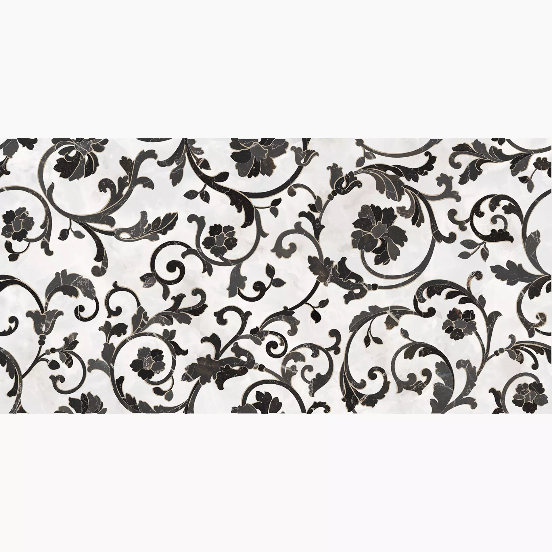 Versace Emote Bianco - Nero Lux Bianco - Nero G0262554 39x78cm Floreale rektifiziert 9,5mm