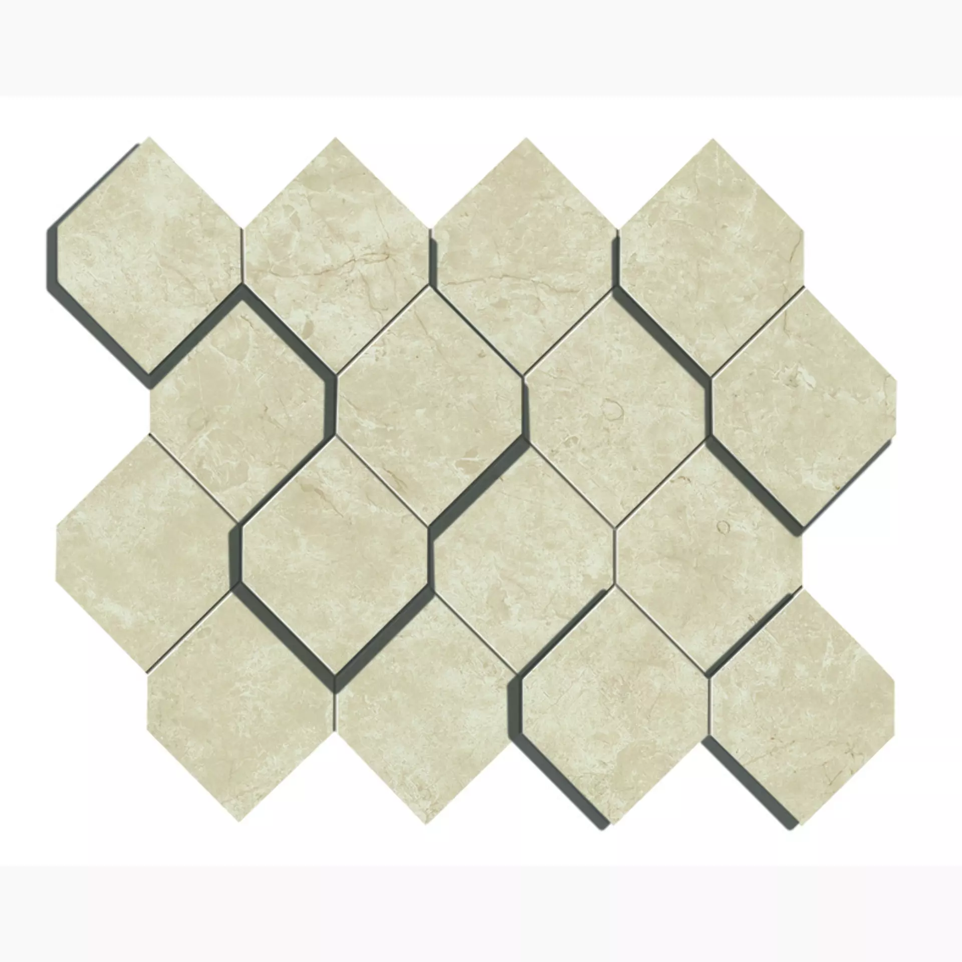 Atlasconcorde Marvel Stone Cream Prestige Lappato Mosaic Hexagon 3D AS38 28,2x35,3cm rectified